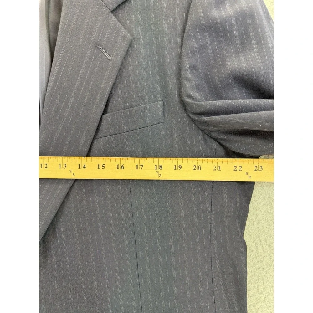 Hickey Freeman Navy Blue Gray Stripe Blazer 46 XLG Loro‎ Piana Suit Jacket